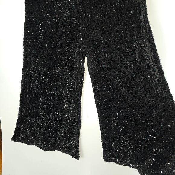 Faeriesty Wide Leg Sequin Pants Velour Black Lined Plus Size 4XL - Picture 9 of 10